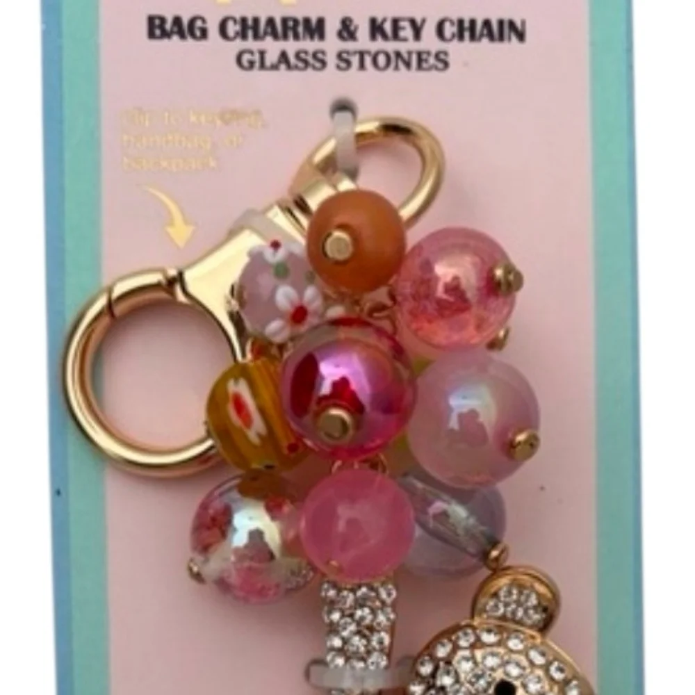 💛▪️ Piper K▪️UK  🇬🇧 Charming Teddy Bear Keychain with Pink and Gold Accents
